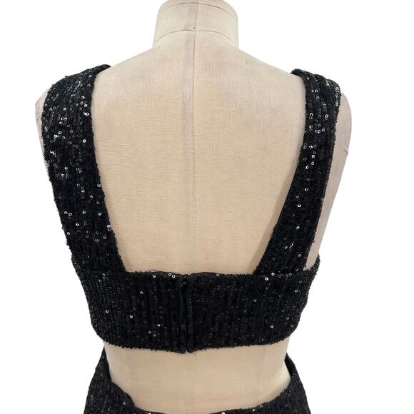 Ieena for Mac Duggal‎ Jumpsuit 26691 Sequin Cut Out Wide Leg Black Size 4 - Picture 8 of 14